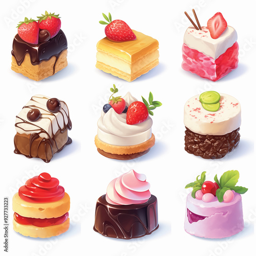 Sweet food 3d realistic icon set. Desserts, cakes