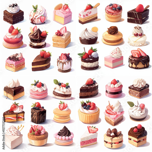 Sweet food 3d realistic icon set. Desserts, cakes