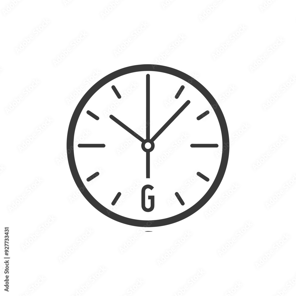 A Clock Face with Hour and Minute Hands and the Letter G at the Bottom A Clock Face with Hour and Minute Hands and the Letter G at the Bottom