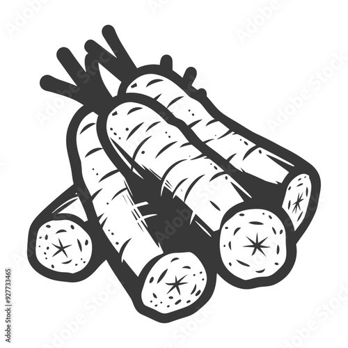 A cluster of three monochrome carrots with their tops cut off
