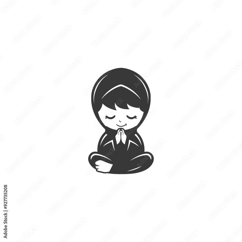 A Cartoon Girl Sitting In Meditation With Her Eyes Closed A Cartoon Girl Sitting In Meditation With Her Eyes Closed