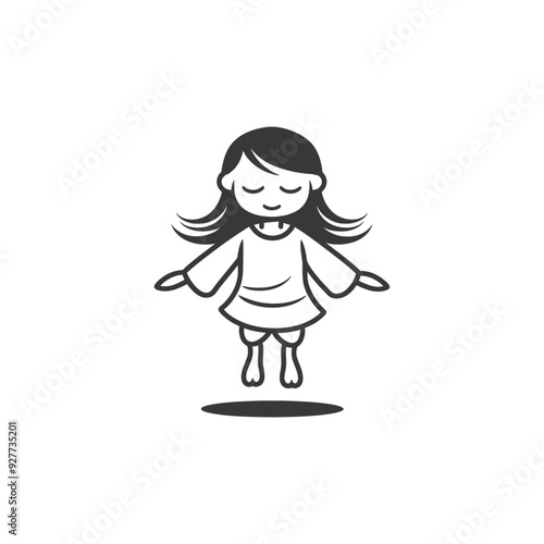 A Cartoon Girl with Closed Eyes Leaning Backwards While Floating