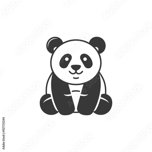 A cartoon panda bear with black and white fur sitting on its haunches