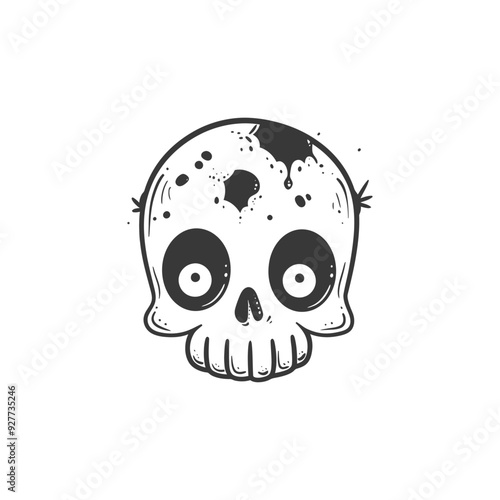 A Cartoon Skull with Large Eyes and a Hole in its Head