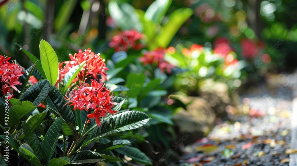 Red ixora planted in the garden Red ixora planted in the garden