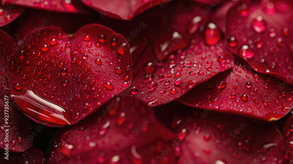 Red flower petals adorned with water droplets Red flower petals adorned with water droplets