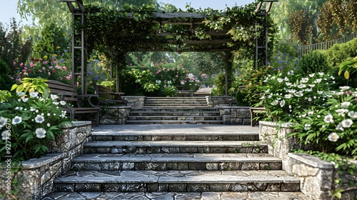 Stone stairs connecting different levels of the garden