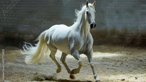 Lipizzaner horses are graceful with their snow-white coat photo