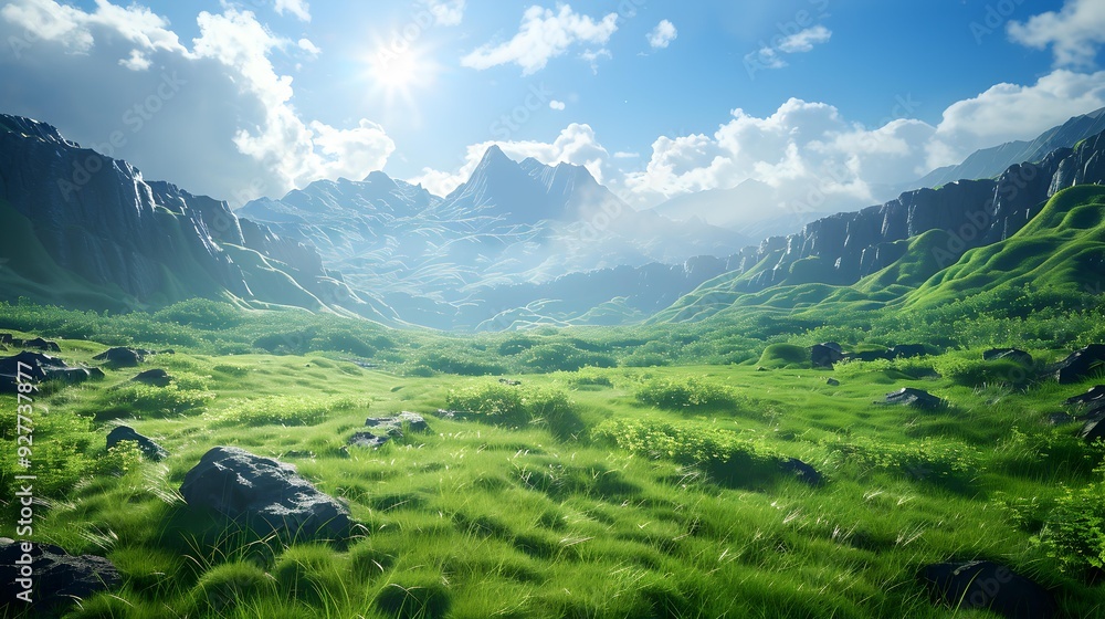 Fototapeta premium Meadows green meadows at the foot