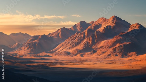 Majestic Mountain Range at Sunset Over a Desolate Landscape