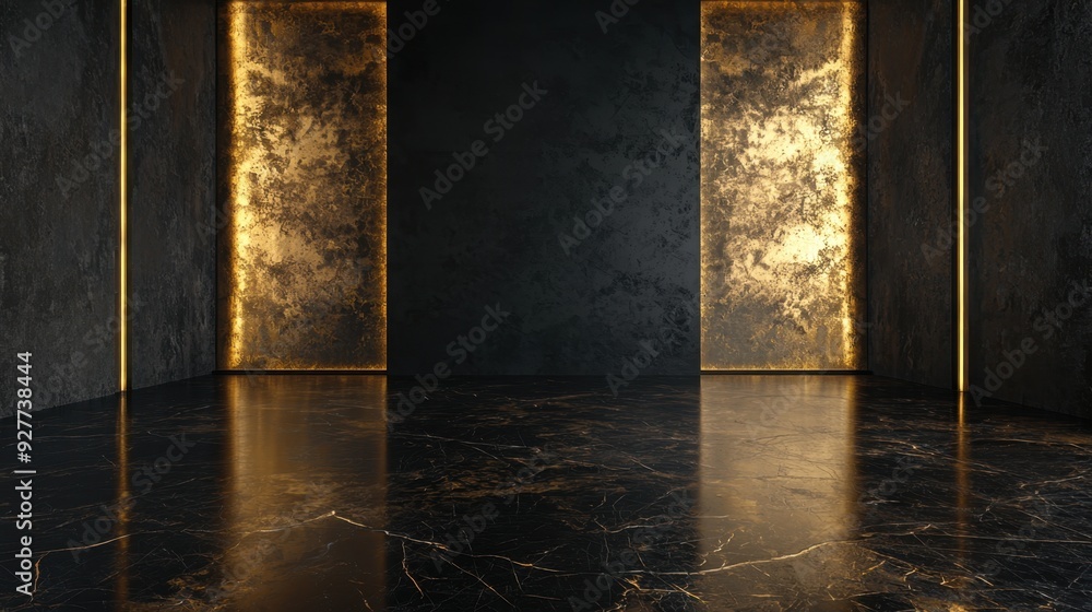 Glamorous Black and Gold Corner Room, an opulent space with matte black ...