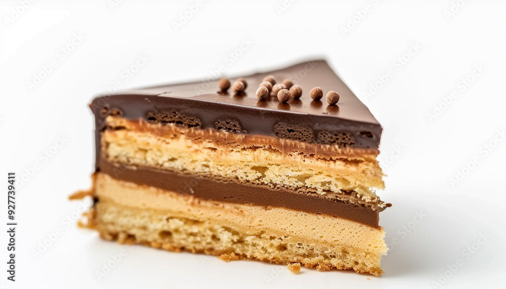 Piece of tasty Prague cake on white background Piece of tasty Prague cake on white background