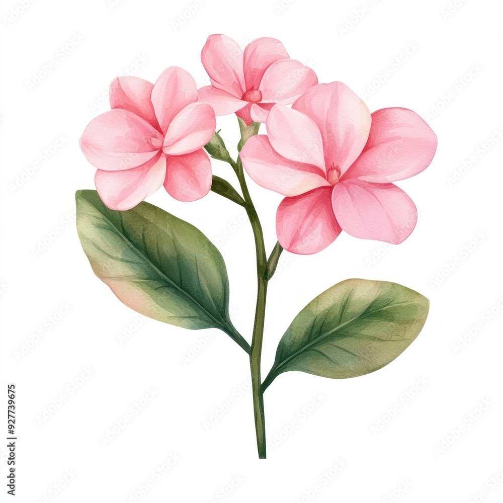 Fototapeta premium A delicate pink flower with lush green leaves, perfect for enhancing any floral design or nature-themed project.