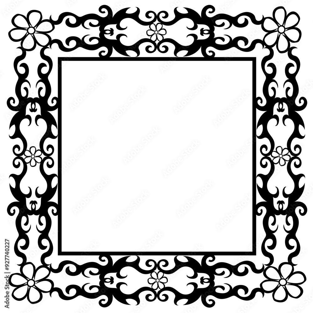 Beautiful black frame decorated with original ornaments on a white background Beautiful black frame decorated with original ornaments on a white background