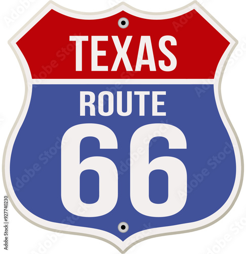 Texas Route 66 road sign vector illustration