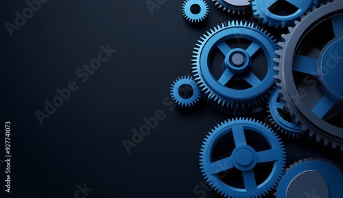 Abstract Background with Gears and Cogs, Representing the Concept of Mechanical Engineering on a Black Background photo