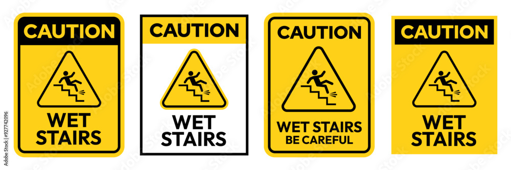 Set warning falling off the stairs sign on white background. slippery stairs warning sign. Vector Illustrator. Set warning falling off the stairs sign on white background. slippery stairs warning sign. Vector Illustrator.