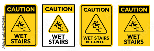 Set warning falling off the stairs sign on white background. slippery stairs warning sign. Vector Illustrator.