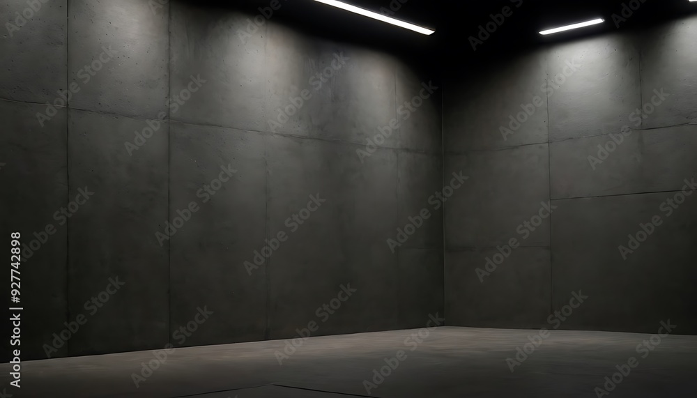 Abstract empty, modern concrete room with lighting from neon tubes on the left wall and rough floor - industrial interior background template, 3D illustration2 Abstract empty, modern concrete room with lighting from neon tubes on the left wall and rough floor - industrial interior background template, 3D illustration2