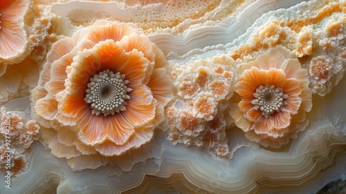 Close-up photo of floral patterns on an agate surface.