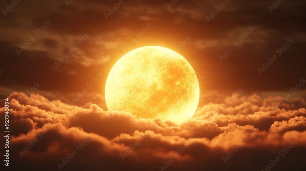 A stunning view of the golden moon rising above the clouds, creating a mesmerizing celestial scene at twilight. A stunning view of the golden moon rising above the clouds, creating a mesmerizing celestial scene at twilight.