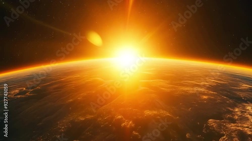 Radiant Sunrise: A Glorious Beginning Over Earth Slow motion - made with Generative AI photo