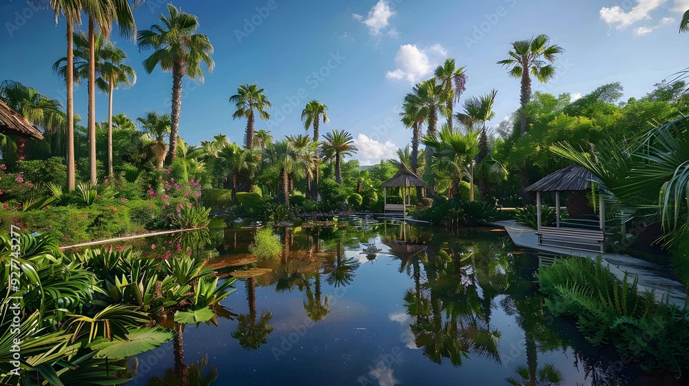 A quiet oasis surrounded by dense palm groves image A quiet oasis surrounded by dense palm groves image