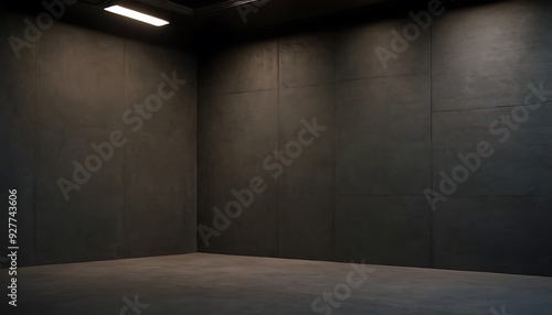 Abstract empty, modern concrete room with lighting from neon tubes on the left wall and rough floor - industrial interior background template, 3D illustration14 photo