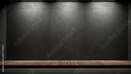 Abstract empty, modern concrete room with lighting from neon tubes on the left wall and rough floor - industrial interior background template, 3D illustration15 photo