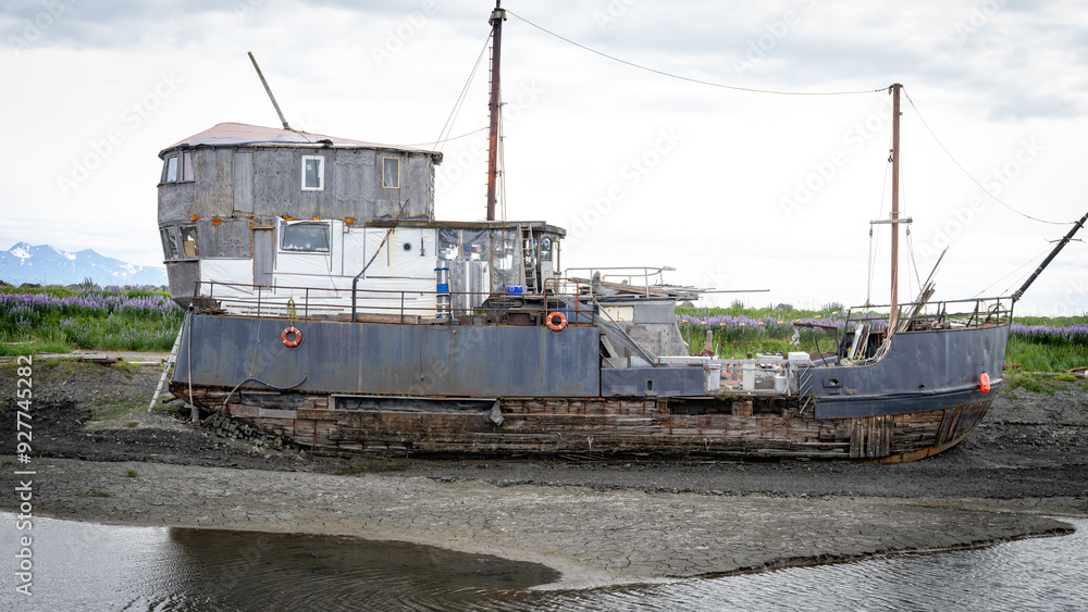 Fototapeta premium Old ship converted into a home near Homer Alaska