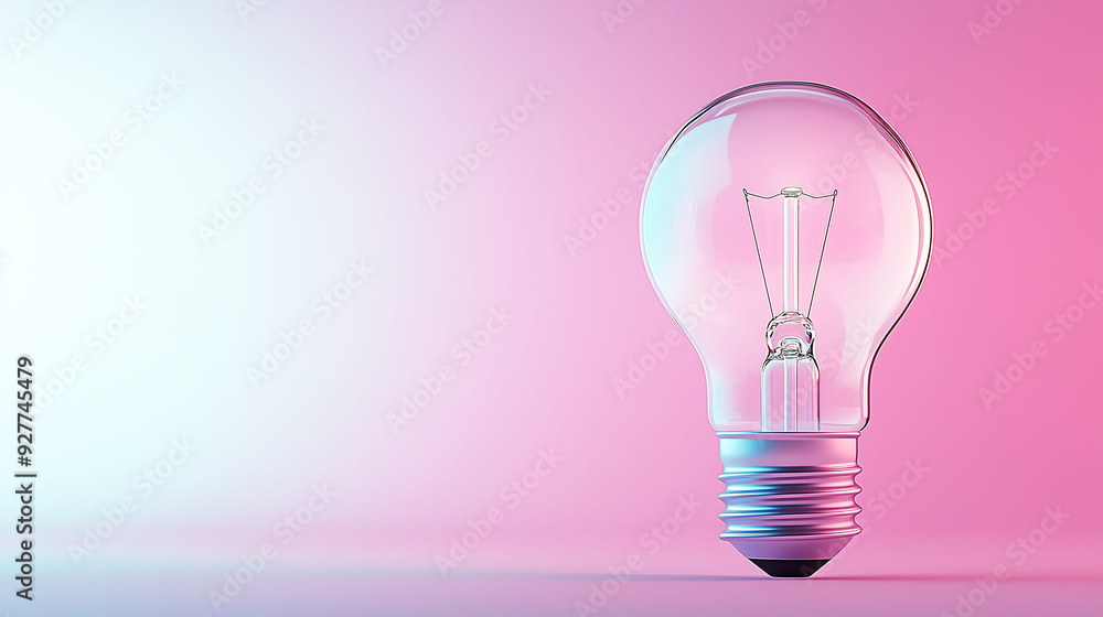 Glowing Light Bulb on Pink Background, Bright Idea Concept Glowing Light Bulb on Pink Background, Bright Idea Concept