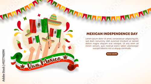 Mexican Independence Day background with waving flags