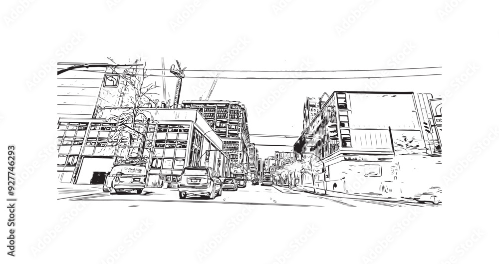 Print Building view with landmark of Stanley is the capital in Falkland. Hand drawn sketch illustration in vector. Print Building view with landmark of Stanley is the capital in Falkland. Hand drawn sketch illustration in vector.