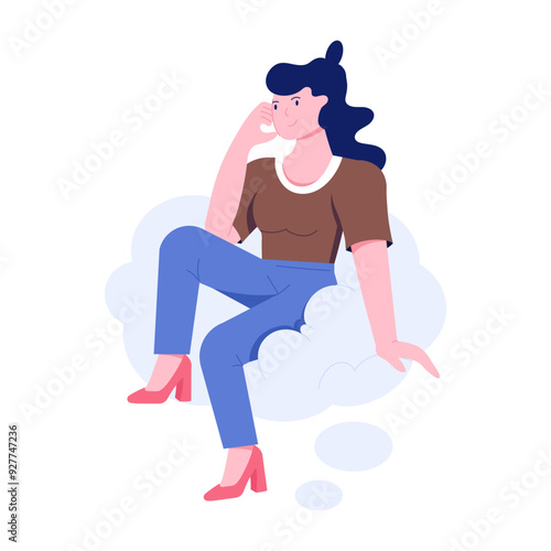 Woman fantasizing illustration in flat style 