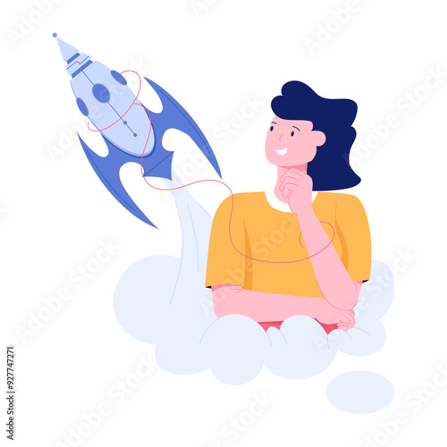 Character based flat illustration of travel dream 