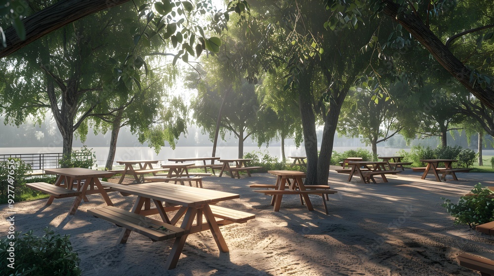 Obraz premium Floating islands with picnic areas and barbecues equipped