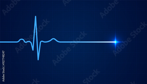 Heart beat pulse electrocardiogram rhythm on blue background