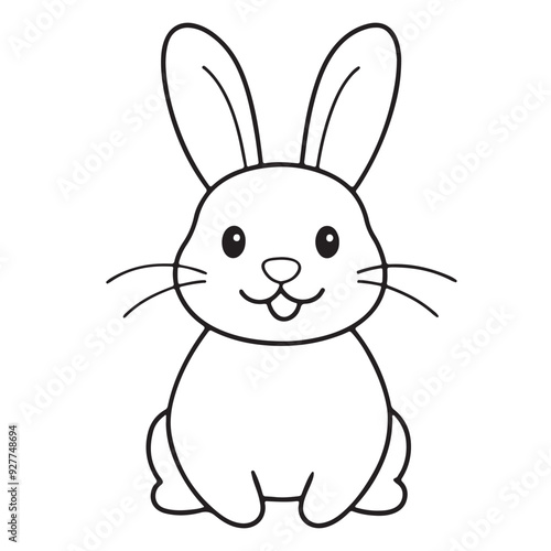 Adobe IlluCute kawaii bunny and baby cartoon character coloring page vector illustration. Pet animal, mothers day colouring page for kidsstrator Artwork.