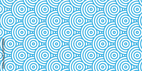 Abstract traditional geometric overlapping creative wave circle minimal lapping textile round vector texture. blue and white fabric element repeat swirl geometrical background.
