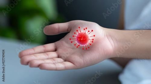 Monkeypox virus infection on a person's hand photo