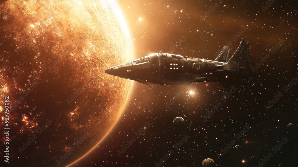 A spaceship crossing planets against the background of a galaxy. A spaceship crossing planets against the background of a galaxy.
