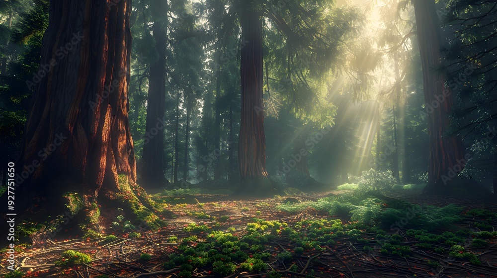 Obraz premium Sequoia landscape where tall trees create an atmosphere