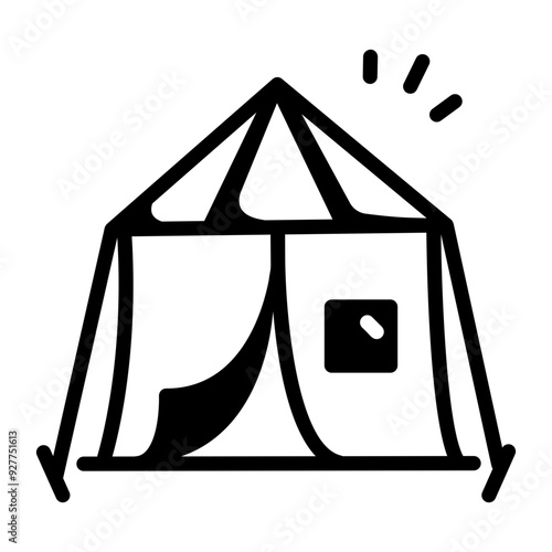 Tent icon designed in doodle style 