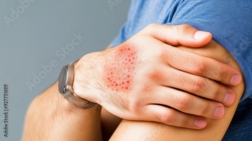 A characteristic Mpox rash on a person's hand. Monkeypox symptoms photo