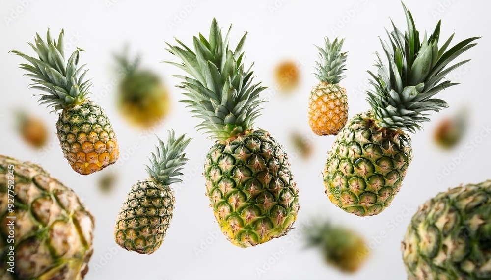 Pineapple floating in the air, isolated on white background Pineapple floating in the air, isolated on white background