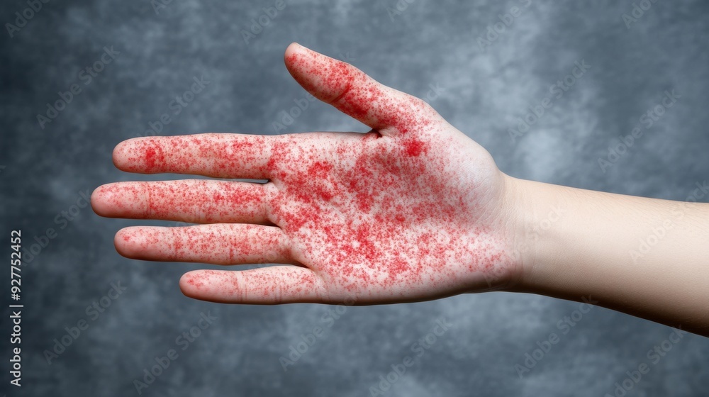Male hands showing rash due to pox viral infection. Skin with painful ...