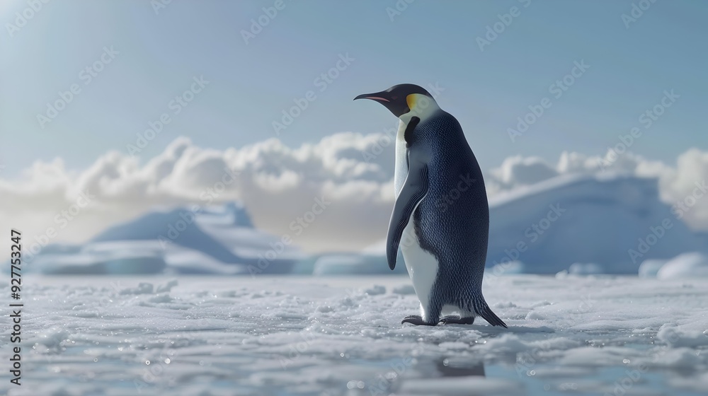 Fototapeta premium An emperor penguin standing on the ice img