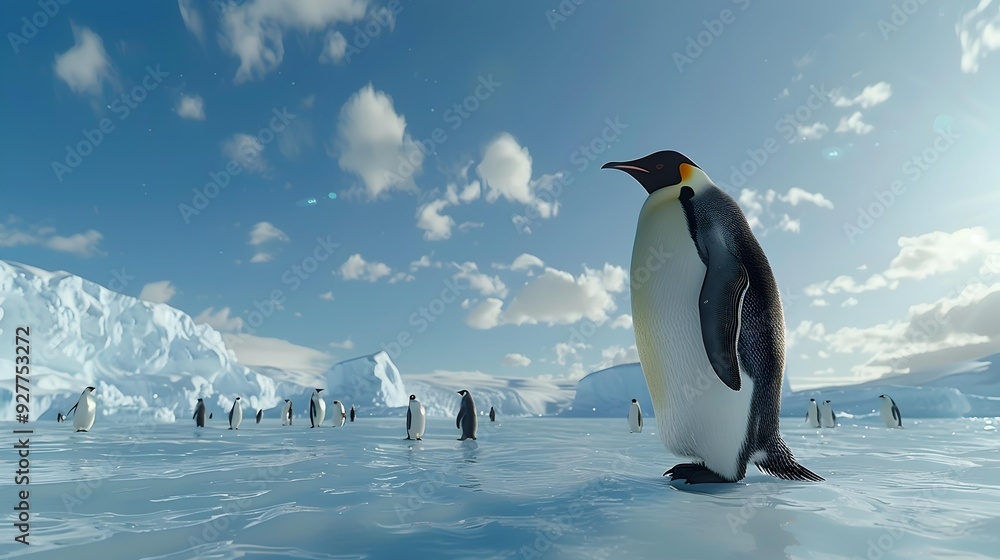 Obraz premium An emperor penguin standing on the ice image
