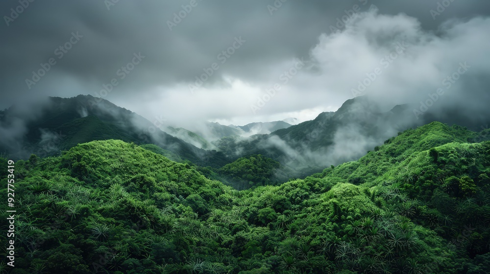 Obraz premium The hills are covered with thick green foliage, and the air feels fresh and moist.
