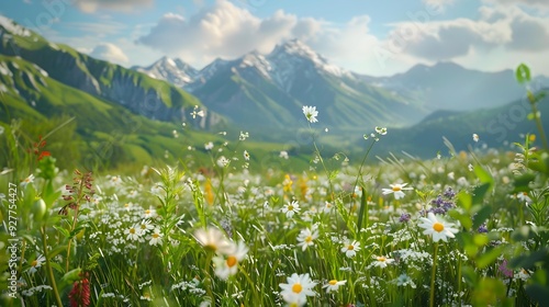 The alpine plateau is decorated with wildflowers photo